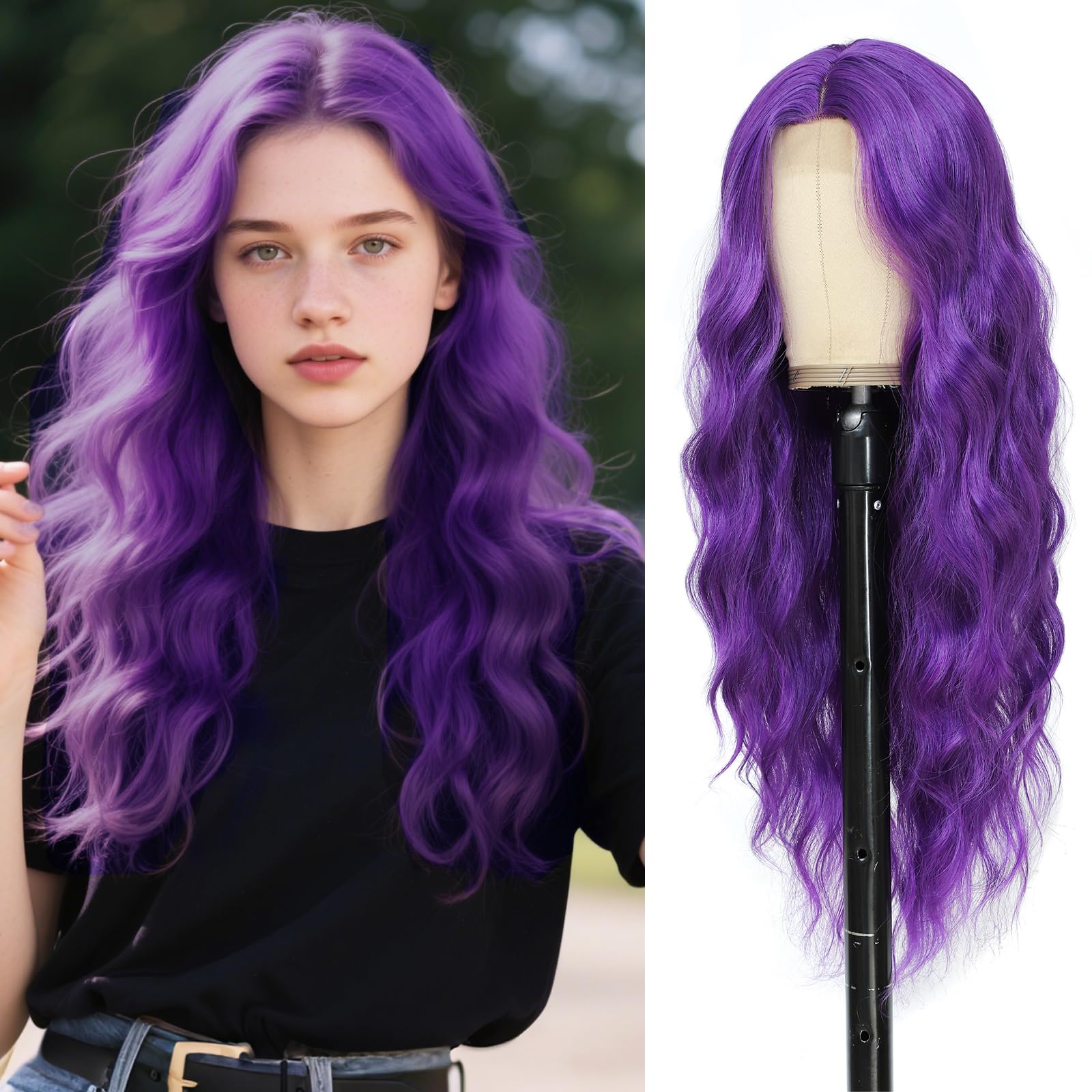 Ginger Wig 26 Inch Long Wavy Wigs for Women - Auburn Wig Heat Resistant Synthetic Hair Middle Part Curly Wig Natural Look for Daily Party Cosplay Costume Use