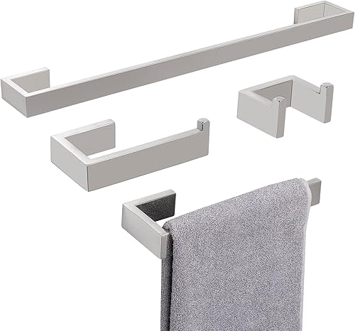 NearMoon Juego de 4 accesorios de baño de acero inoxidable 304 - Toallero de 24 pulgadas + soporte para toallas de mano + soporte para papel
