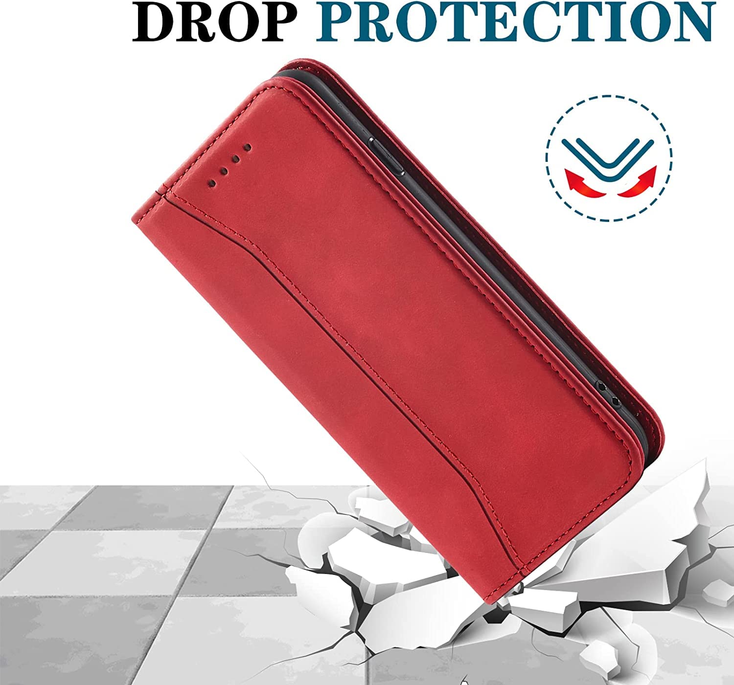 Cover per Sony Xperia 1 V, Custodia Flip Pelle Portafoglio Magnetica Libro [Slot Schede], Silicone TPU Bumper Wallet Supporto Cover, Custodia Antiurto [Kickstand] Protettiva Case (Rosso)