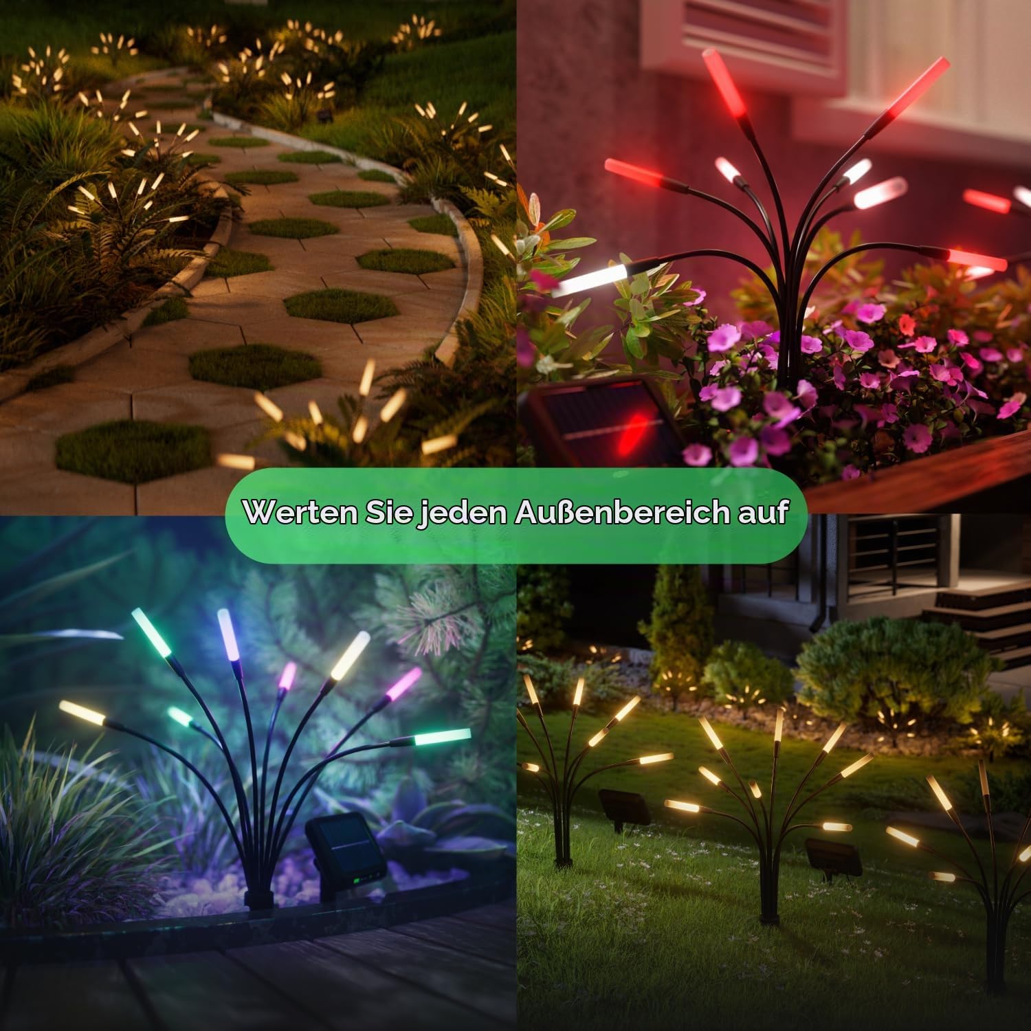 Nanoleaf Solarlampen für Außen Garten (2er Set) mit Fernbedienung, 8 adressierban warmweißem/multicolor LEDs, Firefly Solarlicht, Timer & Szenen, IP65 wasserdicht, Gartenlichter für Weg, Hof, Terrasse