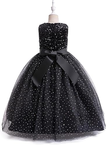 Glamulice Christmas Flower Girls Sparkle Tulle Dress Vintage Dresses Kids Holiday Party Photo Shoot Ball Gown(Classic Black + Sequins - Ankle Length,14-15 Years)