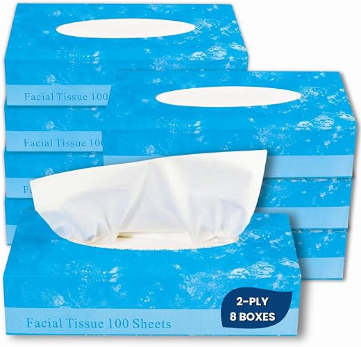1InTheOffice Facial Tissue, Tissue Paper Box, Facial Tissue Paper, 2-Ply, Soft and Strong, Flat Box, White, 100 Sheets/Bo...