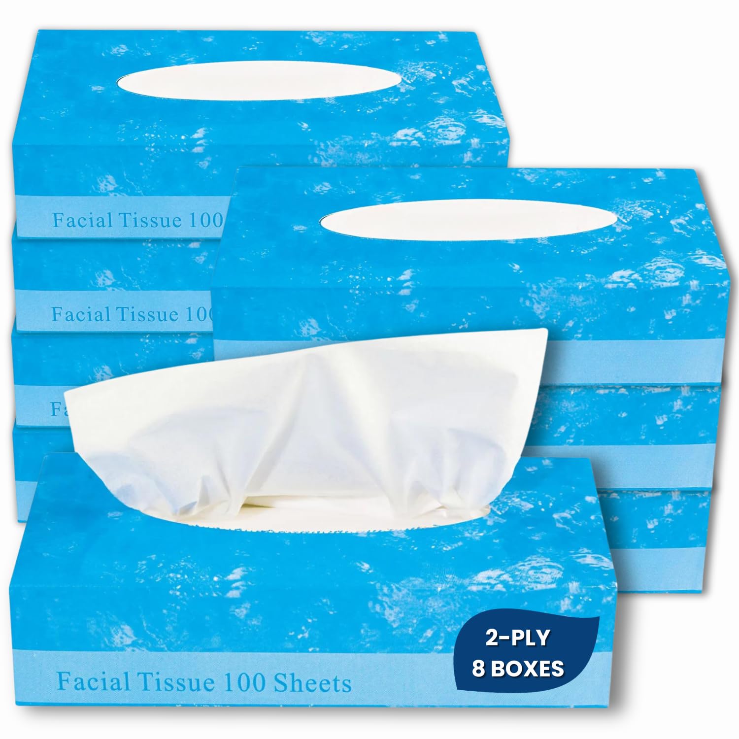 1InTheOffice Facial Tissue, Tissue Paper, Facial Tissue Paper, 2-Ply, Soft and Strong, Flat Box, White, 100 Sheets/Box, 8 Boxes