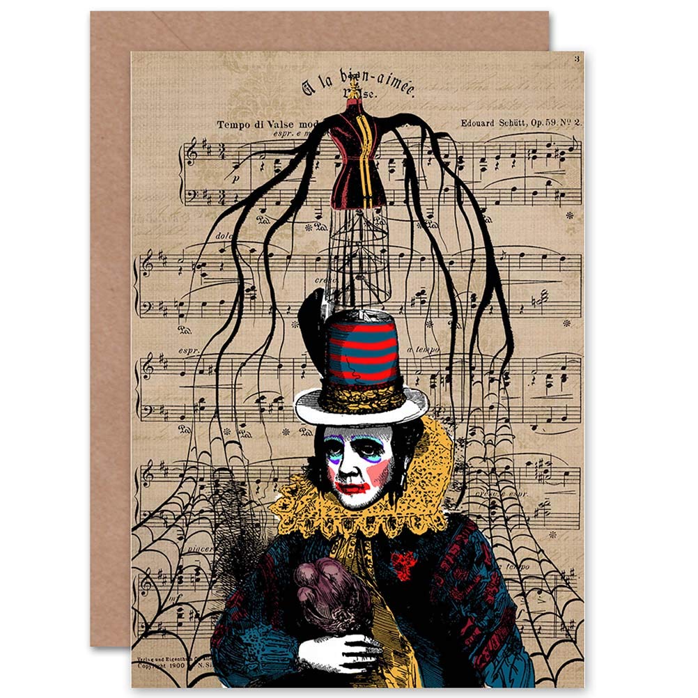 Wee Blue Coo GREETINGS CARD BIRTHDAY GIFT UPCYCLE CLOWN SHEET MUSIC WEBS