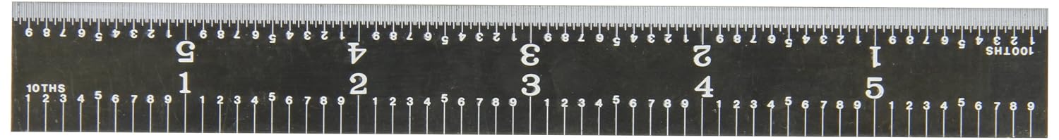 Fowler 52-347-006 Rigid Stainless Steel EZ Read Rule with Black Finish, 5R Graduation Interval, 6" L x 0.75" W x 0.035" Thick image 2