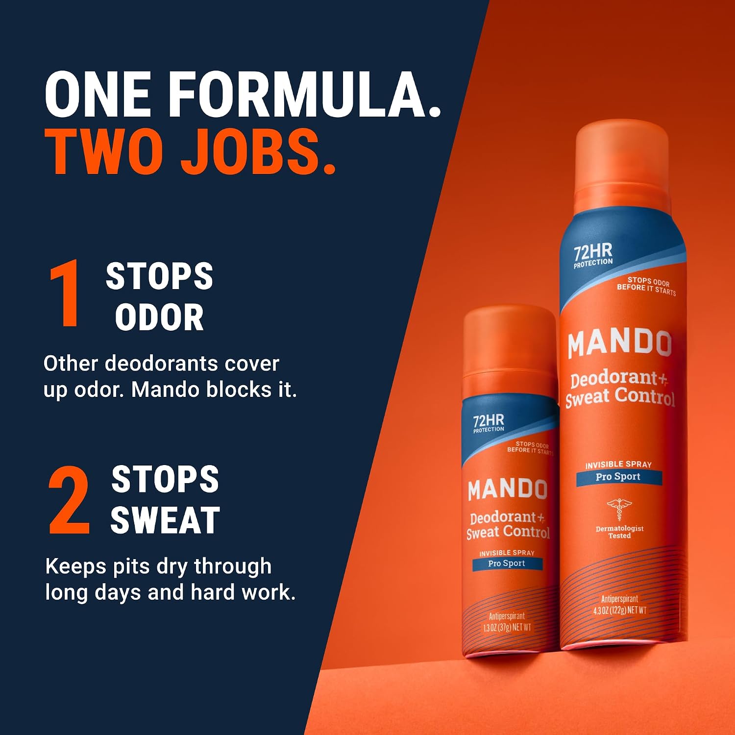 Mando 72 Hour Sweat & Odor Control Spray for Men - Invisible Spray Deodorant - Extra Strength Antiperspirant - Men's Sweat Protection - No Parabens or Benzene - 2pk Full Size & Mini Bundle - Pro Sport