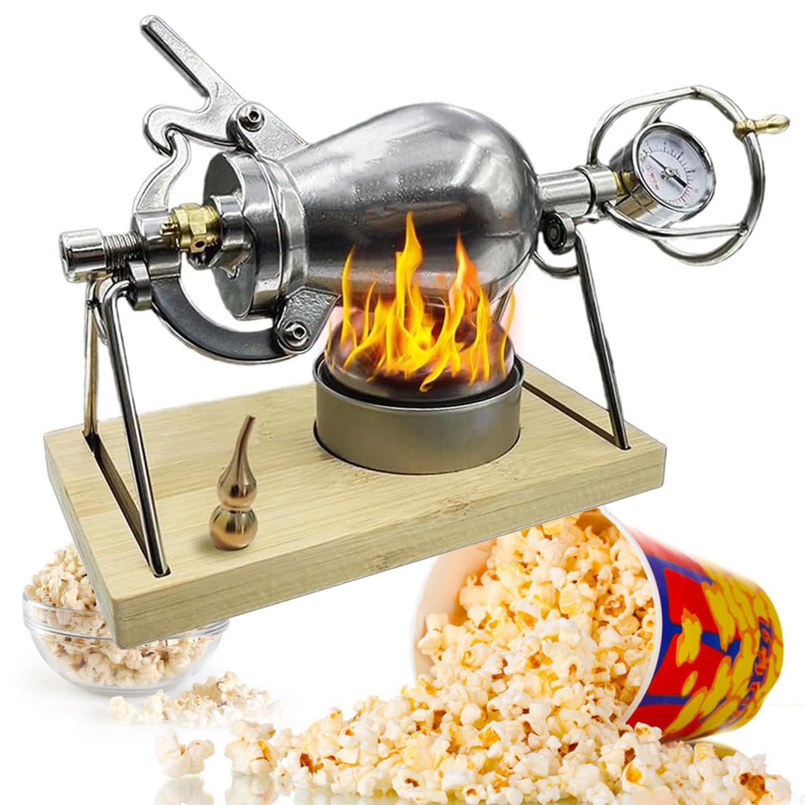 RęCzna Maszyna Do Popcornu, Tradycyjna Retro Maszyna Do Popcornu, Mini Garnek Do Popcornu Ze Stali Nierdzewnej, Odpowiedni Na Spotkania Rodzinne,328ml