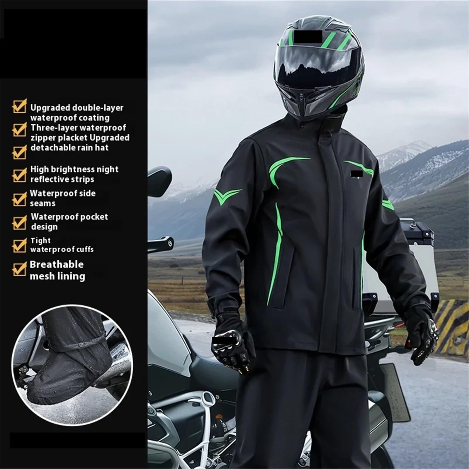 Traje de Agua 1 juego de pantalones impermeables for lluvia, traje impermeable dividido, for motocicleta, for hombre