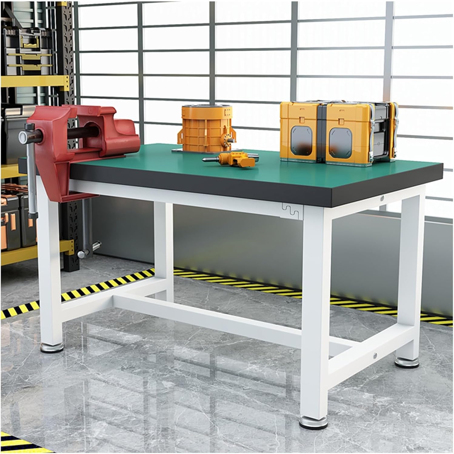 Heavy Duty Factory Workshop Work Table Antistatic Rubber Mat High Temperature Baking Paint Process Adjustable Height Non-Slip Foot Pads