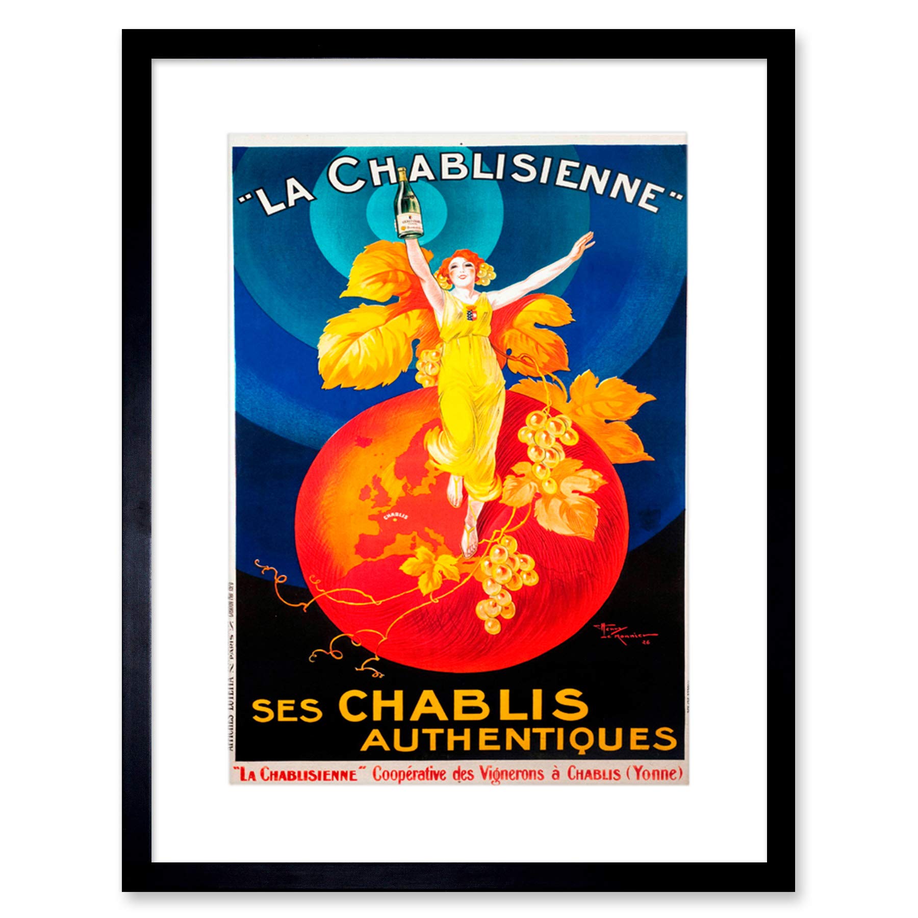 Wee Blue Coo Chablis Wine Vintage Artwork Framed Wall Art Print 12X16 Inch