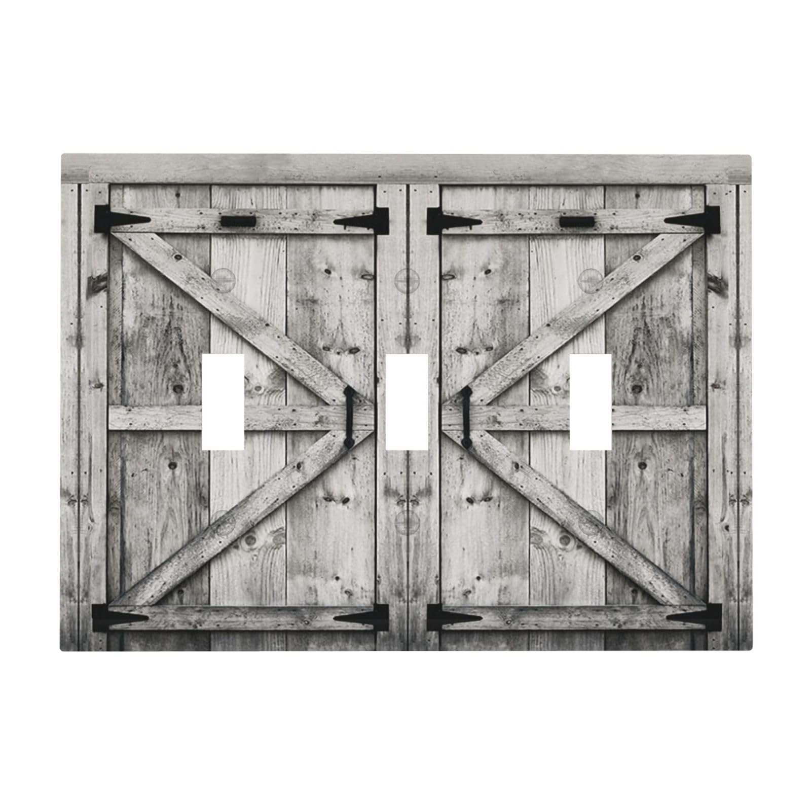 Farm Western Grey Barn Cabin Door 3 Gang Electrical Outlet Light Switch Cover Decorative Triple Toggle Wall Plate Electric Faceplate Switch Face Plate