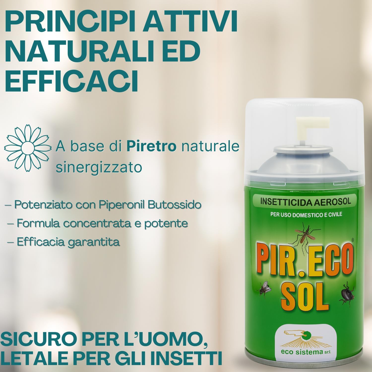 Palucart 6 bombole insetticida 250ml a Base di Piretro mosche e zanzare insetti striscianti + Erogatore night and day automatico programmabile - F