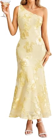 Simplee Womens Formal Wedding Guest Dresses Floral One Shoulder Bodycon Maxi Dress Summer Evening Party Cocktail Dresses