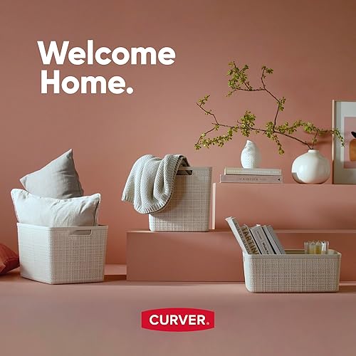 Miniatura 2 de Curver Juego de 6 cestas decorativas de plástico de yute mediano de 12 litros, para organización y almacenamiento, contenedores perfectos para