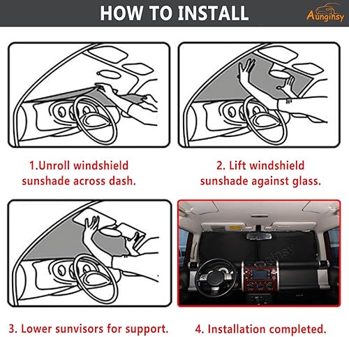 Vista 26 de Aunginsy Parasol para parabrisas delantero compatible con Toyota FJ Cruiser 2007-2021, parasol plegable reflectante para rayos UV y protección solar
