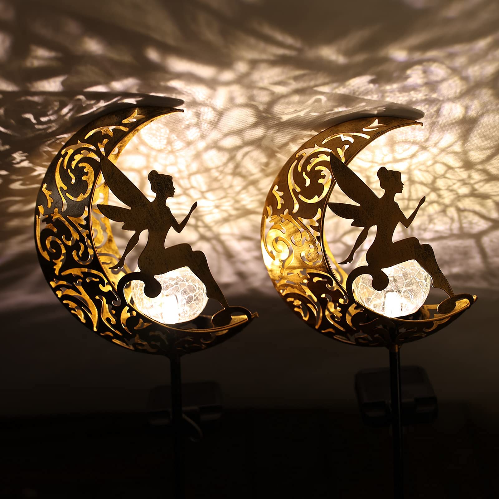 YJFWAL 2 Pack Garden Solar Lights Pathway Stake Lights Moon Fairy Glass Globe with Angel Decor, Outdoor Decorative Lights ...