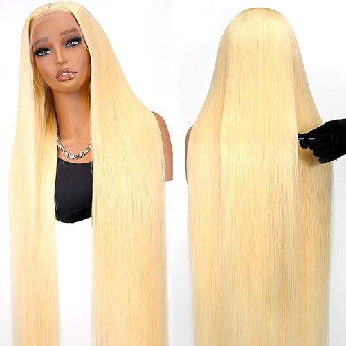 Miniatura 41 de ANDRIA Pelucas de encaje frontal negro y rubio de 13 x 4 pulgadas, previamente despuntadas, sin pegamento, con abuelitos, cabello sintético