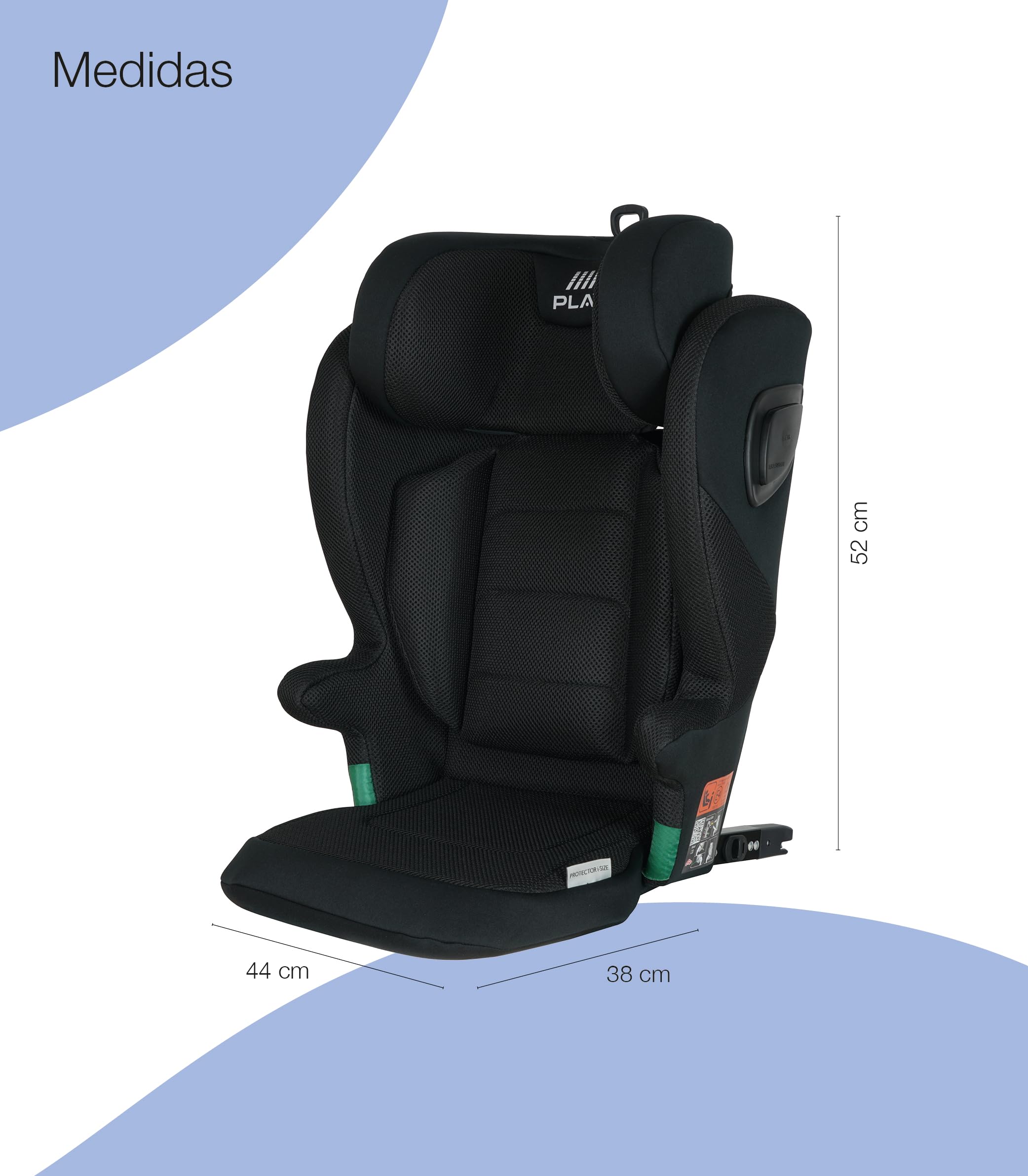 Silla de coche Play Protector i-Size grupo 2/3, con isofix, ECE-R129, Respaldo. Para niños de 3 a 12 años, de 100 a 150cm de altura. Color Negro