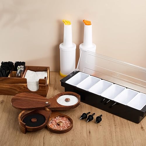 Vista 40 de Mifoci Bartending Supplies - Bandeja para decorar con tapa, barra de 3 niveles, 12 vertedores de botellas de acero inoxidable, 2 botellas de jugo