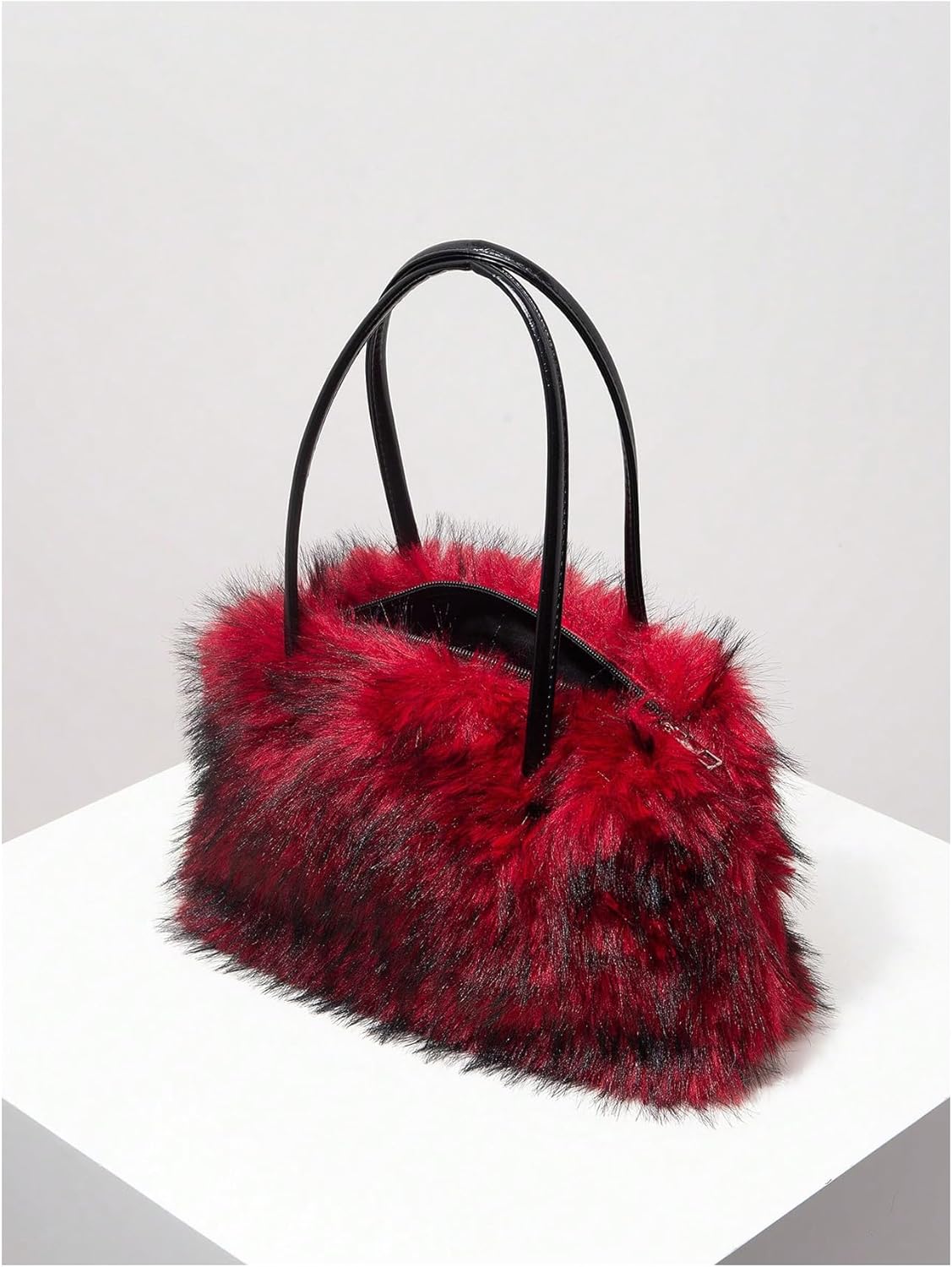 OYOANGLE Women's Faux Fur Zipper Shoulder Handbag Fuzzy Plush Purse Underarm Trendy Tote Bag - Image 3