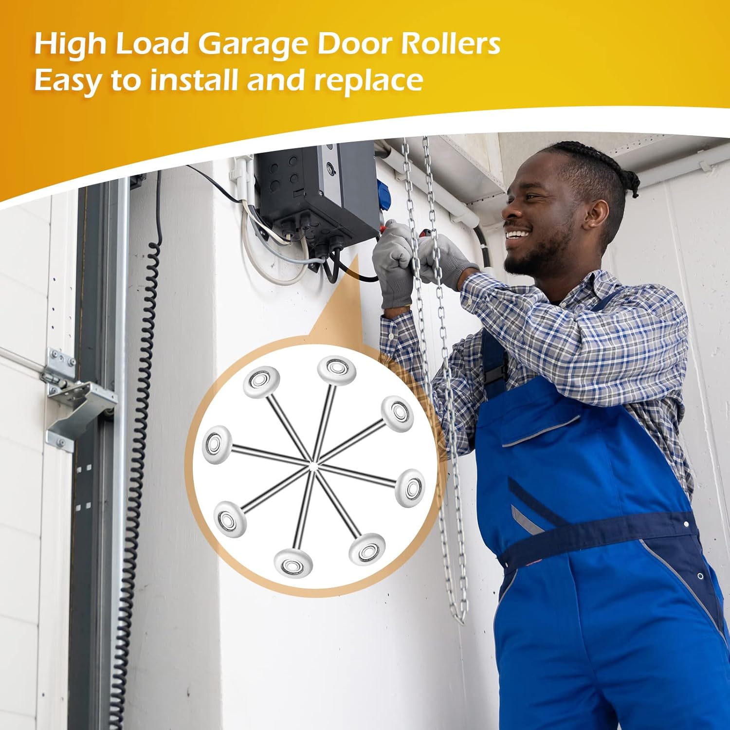 Treela 24 Pcs White Nylon Garage Door Rollers Bulk 1.8" Garage Door Replacement Wheels for 2" Track 7" Extended Stem Quiet Durable High Load 6200ZZ Double Seal Precision Performance Ball Bearings Part