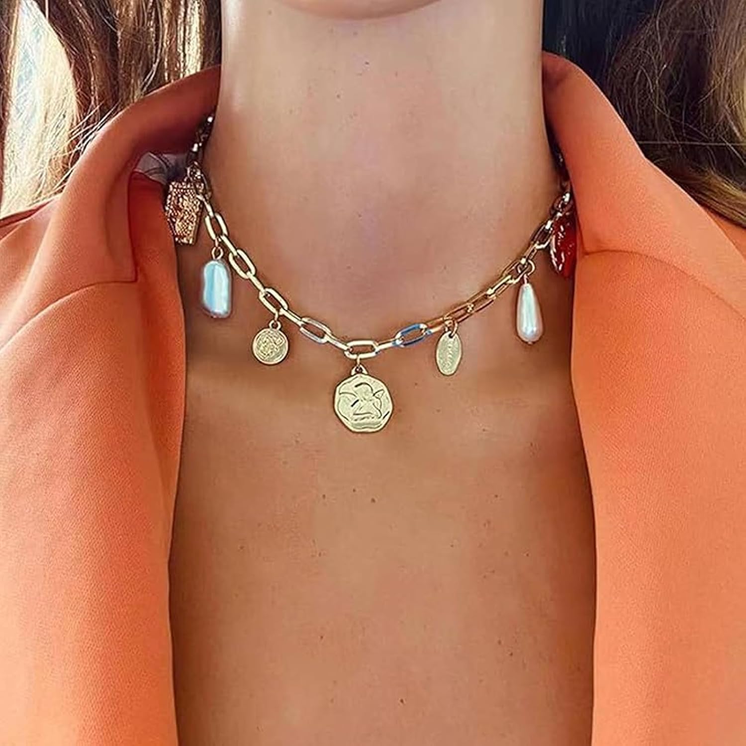 Gold Charm Necklace for Women Pearl Bow Seashell Necklaces Beachy Starfish Shell Necklace Pendant Beach Jewelry for Women Summer Accessories Surfer Jewelry Gifts for Vacation - Image 2