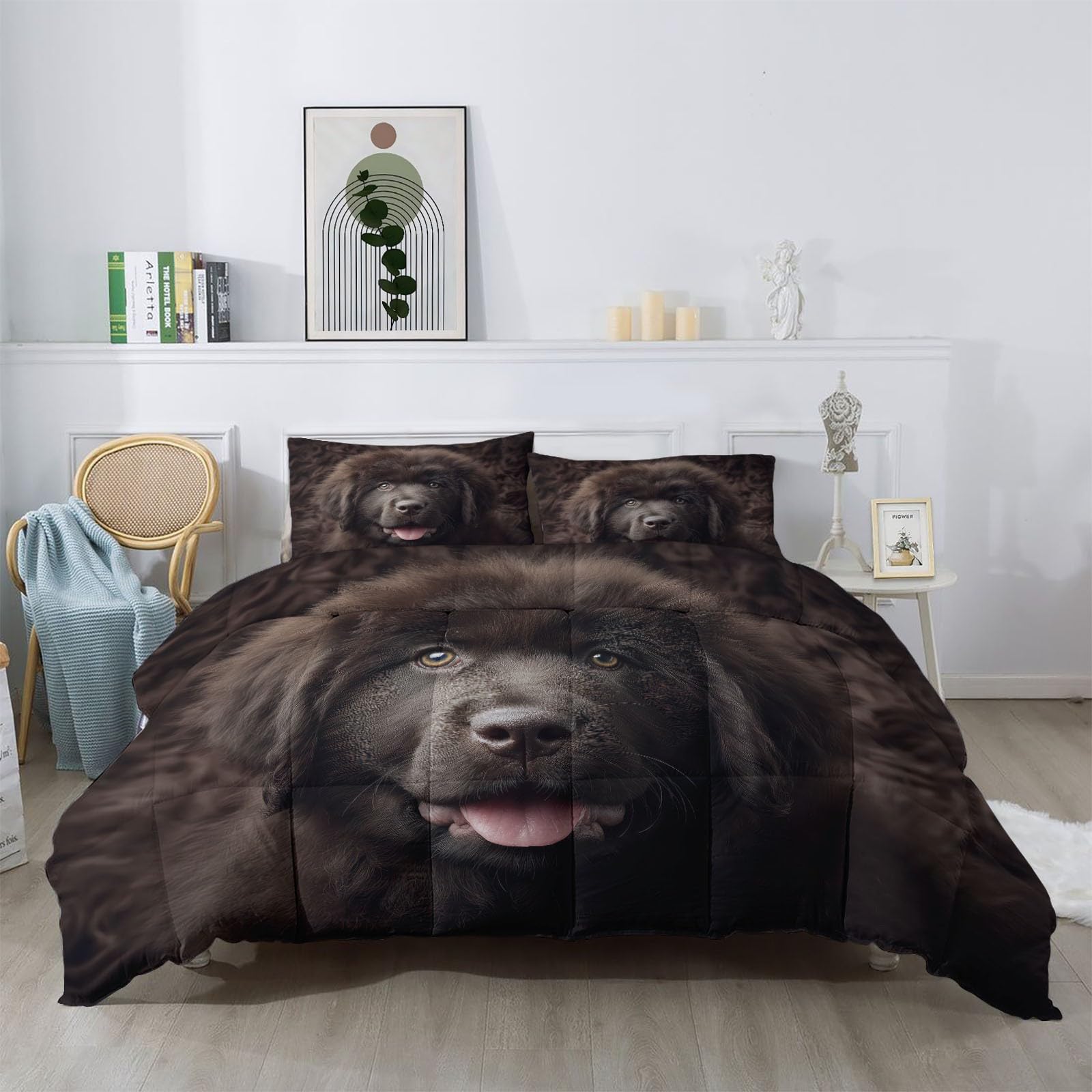 Urocza kołdra dla zwierząt domowych bez poszewki 135 x 200 cm, na 4 pory roku, nadaje się do prania, jasnobrązowa, lekka, przyjazna dla skóry, kocyk do spania, szczeniak nowofundlandzki, miękka