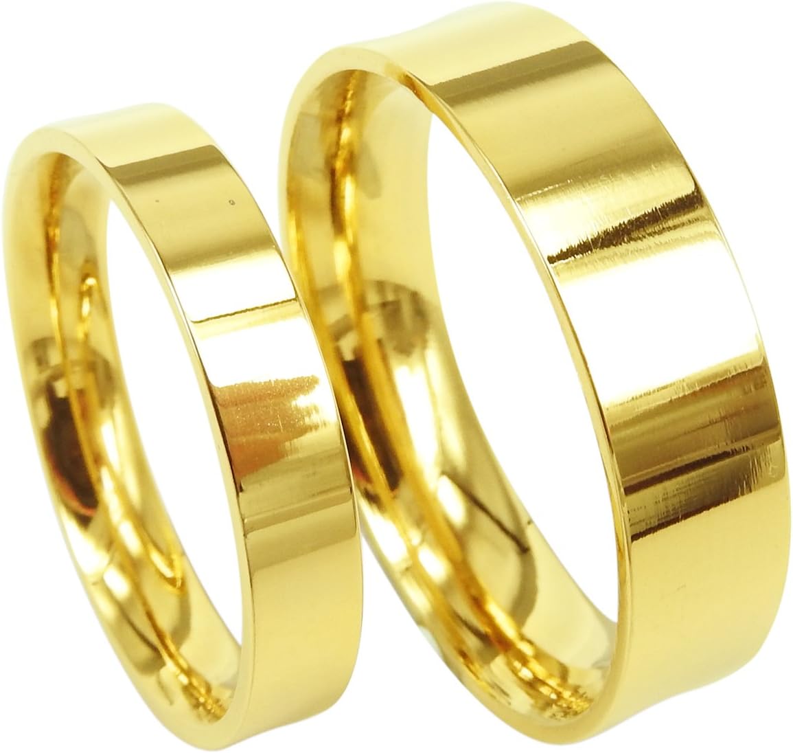 – Engagement Ring Sets Couples Wedding Sets Titanium Bands For Him and Her Polished Flat Shape