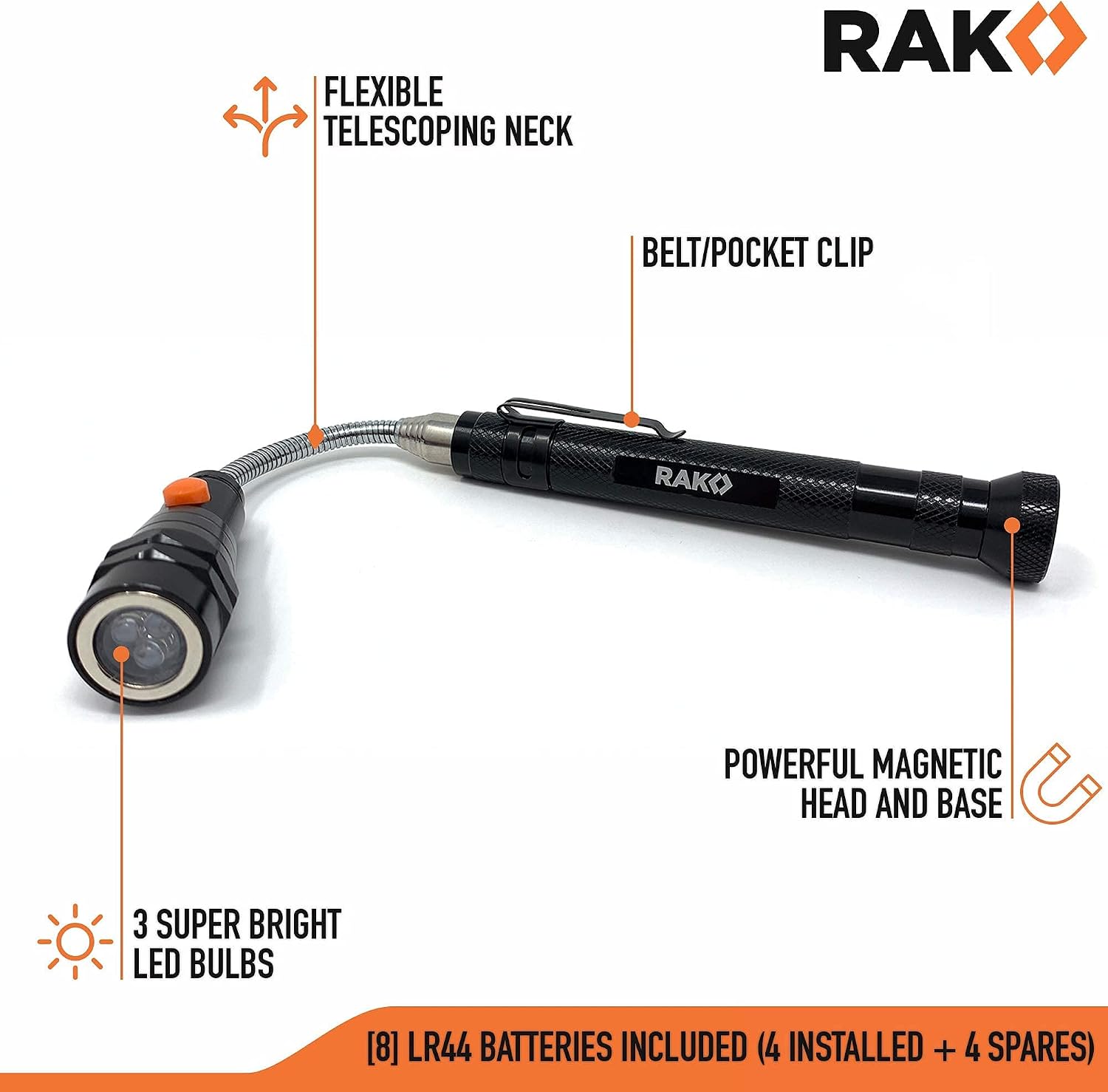 RAK Magnetic LED Pickup Tool Bundle with Hammer Multi-Tool