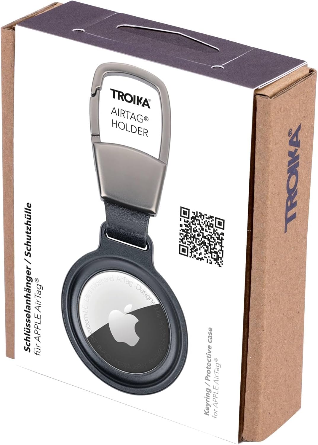 TROIKA Key ring/protective case for Apple AirTag Airtag Holder – with carabiner for flexible attachment – Cut-out with magnetic closure – Aluminium – Original Black, Black, 8.5 x 3.7 x 0.9
