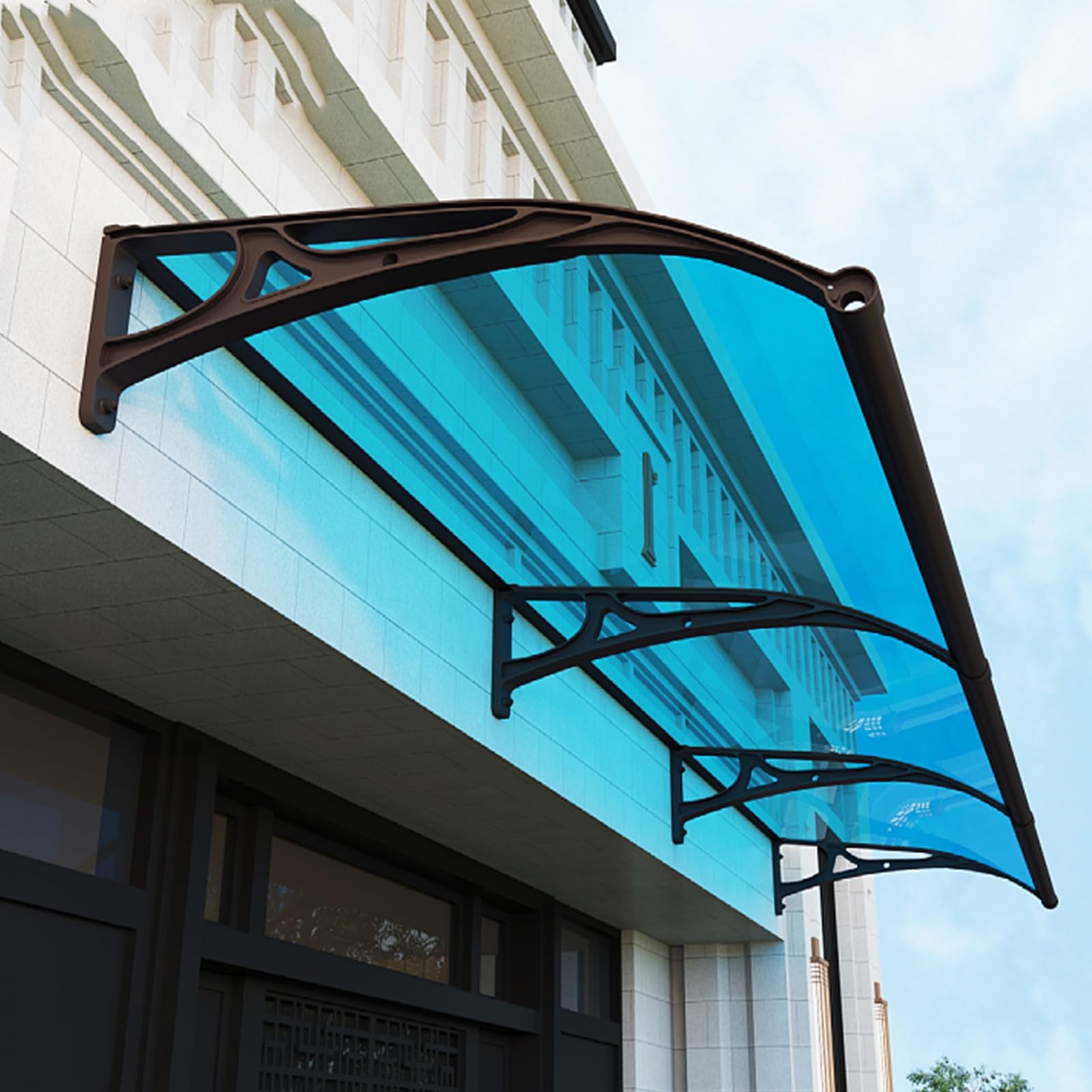 Auvent de porte d'entrée YVYKFZD en polycarbonate et aluminium noir