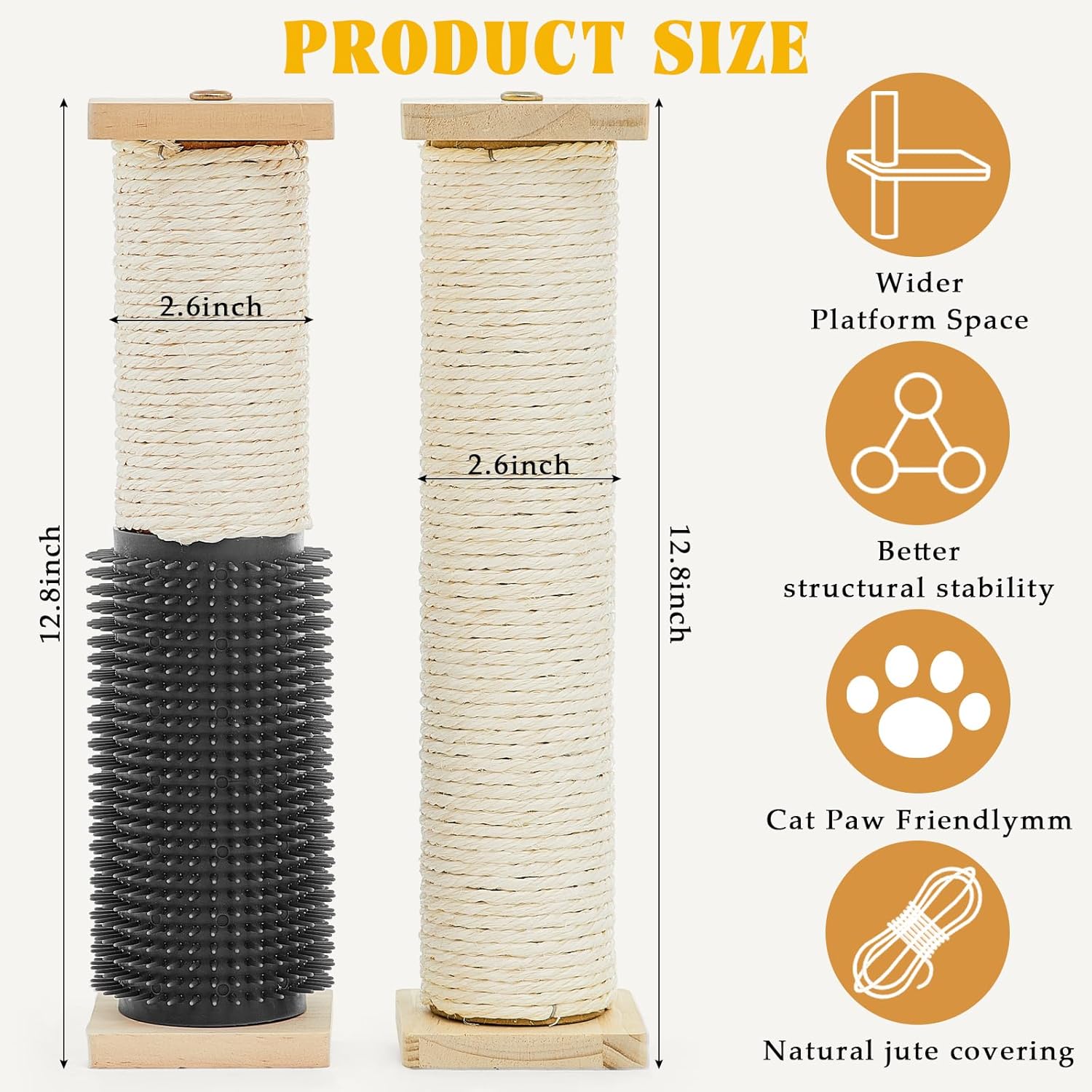 Aliceset 3 Pack Cat Scratching Post for Crate Cage 13 Inch Wooden Sisal Cage Mounted Scratching Post with Self Groomer and Massager for Grinding Claws and Climbing