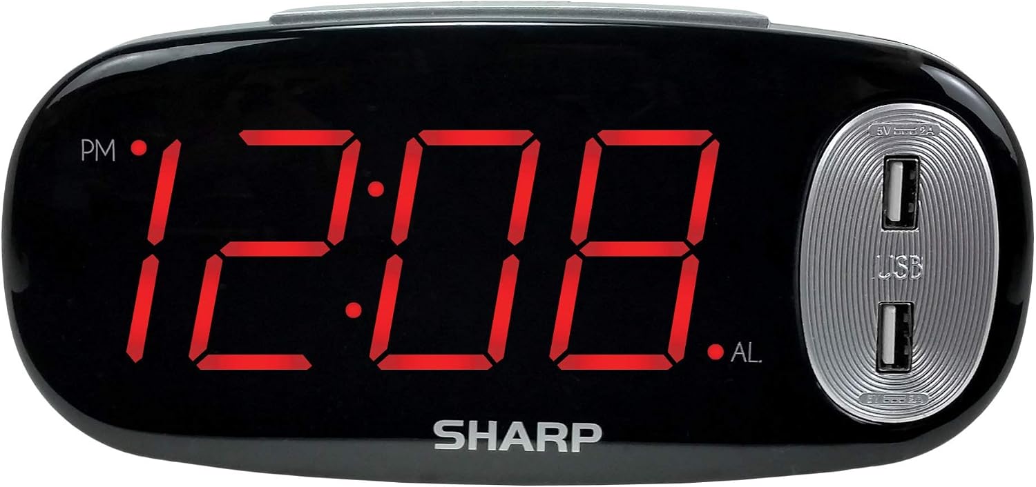 SHARP Digital Alarm Clock with 2 Rapid Fast Charge USB Ports