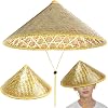 Rice Hat, Chinese Oriental Conical Bamboo Hat with Adjustable Rope, 14 Inch Weave Rice Straw Tourism Rain Cap for Farmer Fishing, Light Yellow Bamboo