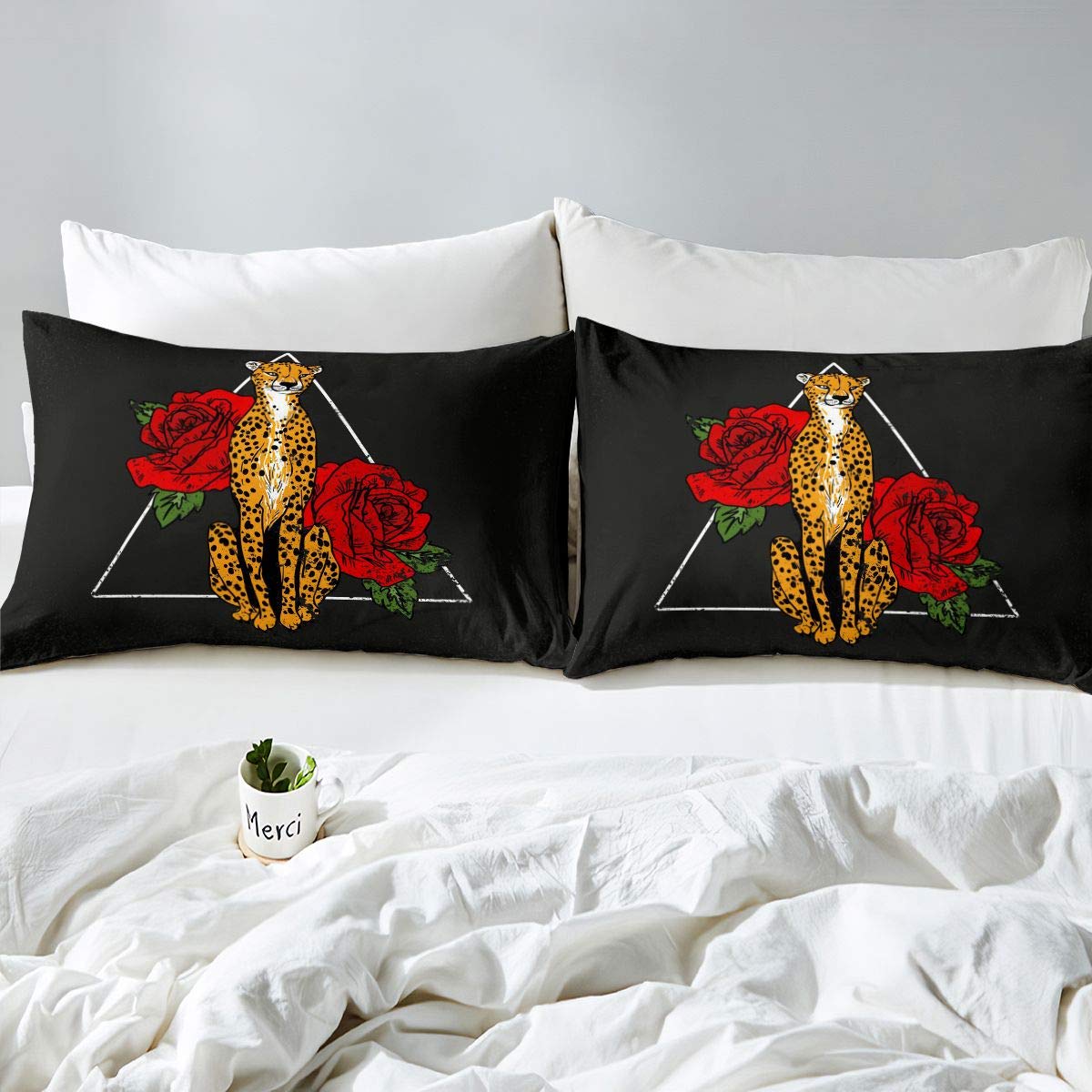 Homemissing Juego de cama de leopardo con funda de edredón para niños y niñas, diseño de guepardo, color negro