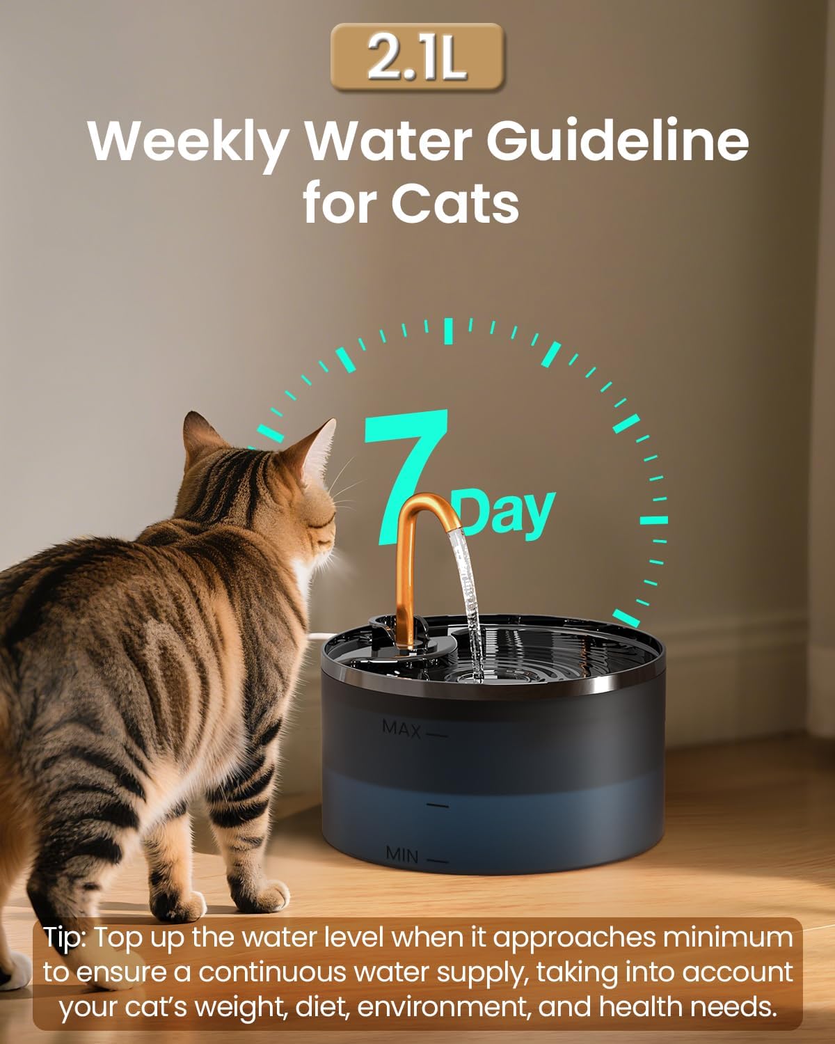 Cat Water Fountain, 71oz/2.1L Cat Fountain for Drinking with Copper Faucet, MISFANS-Designed Pump & Filter, Plastic Automatic Pet Water Fountain Bowl & Dispenser with 1-Pack Replaceable Filters - Image 5