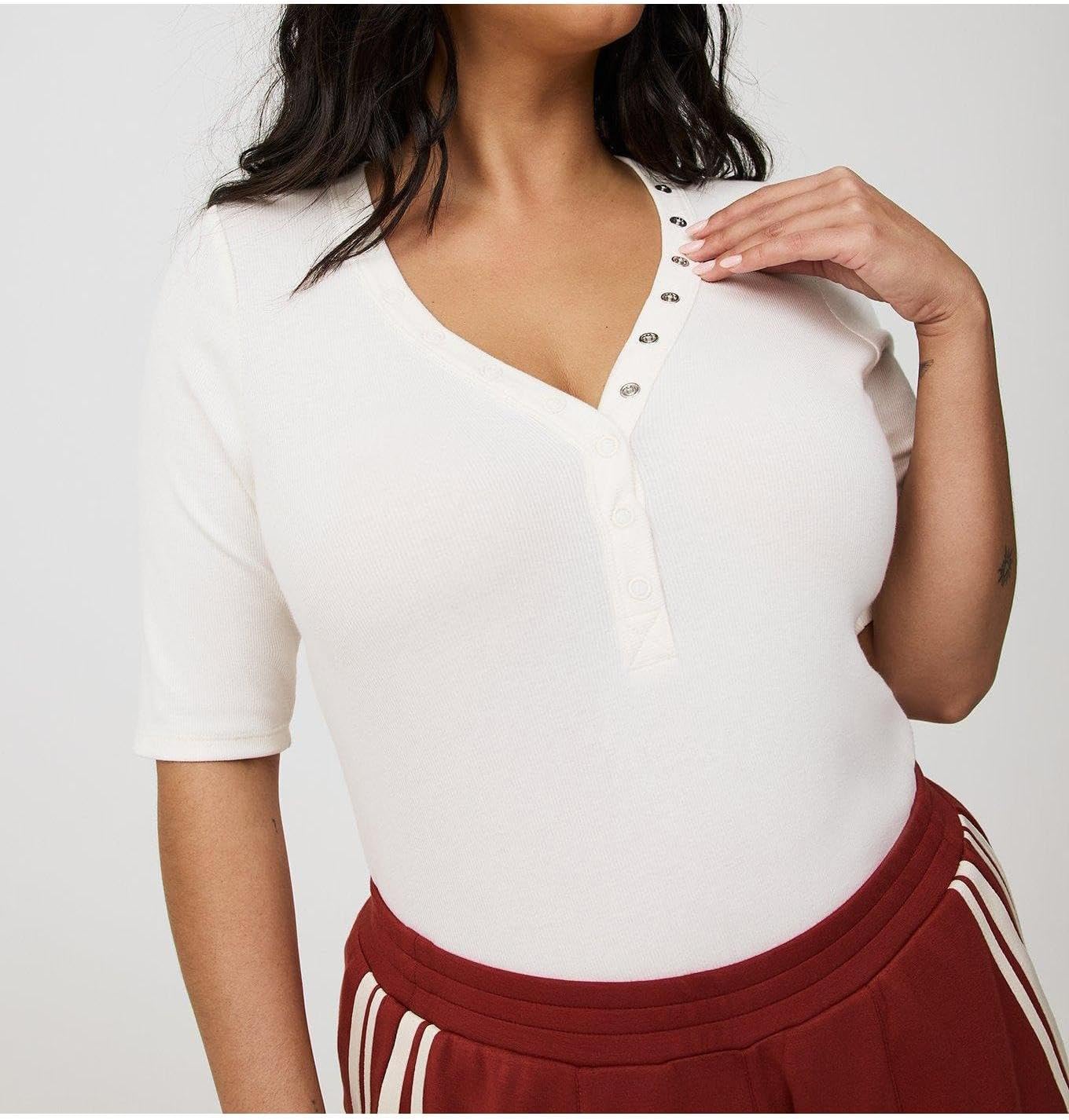 Torrid Women's Plus Size Shirt - Cotton Rib Henley Top