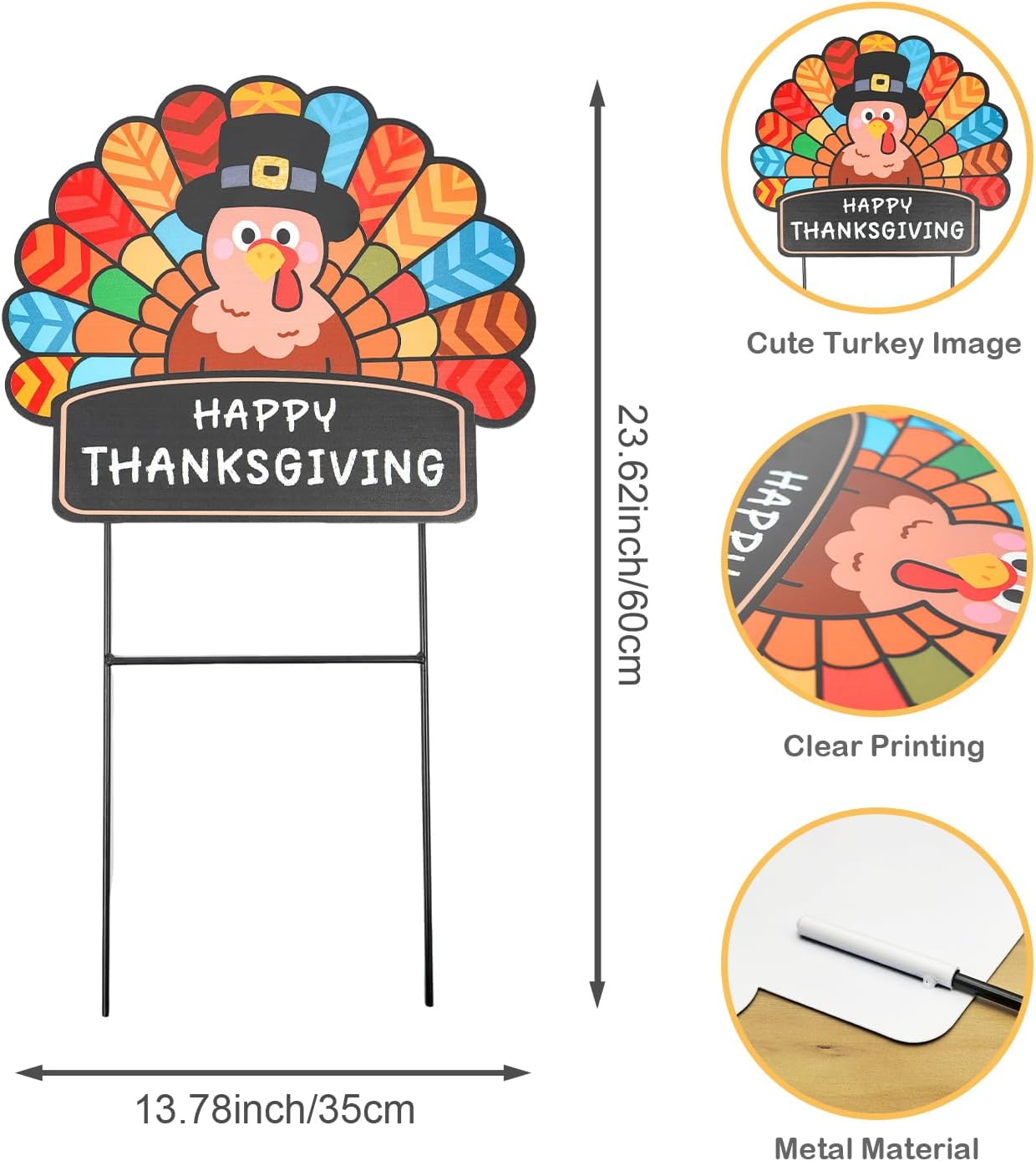 Thanksgiving Decorations Outdoor - Metal Turkey Yard Stakes Happy Thanksgiving Fall Harvest Thanksgiving Yard Stakes Welcome Sign for Garden Patio Lawn Yard Fall Autumn Outdoor Decor 23.62×13.78 Inch