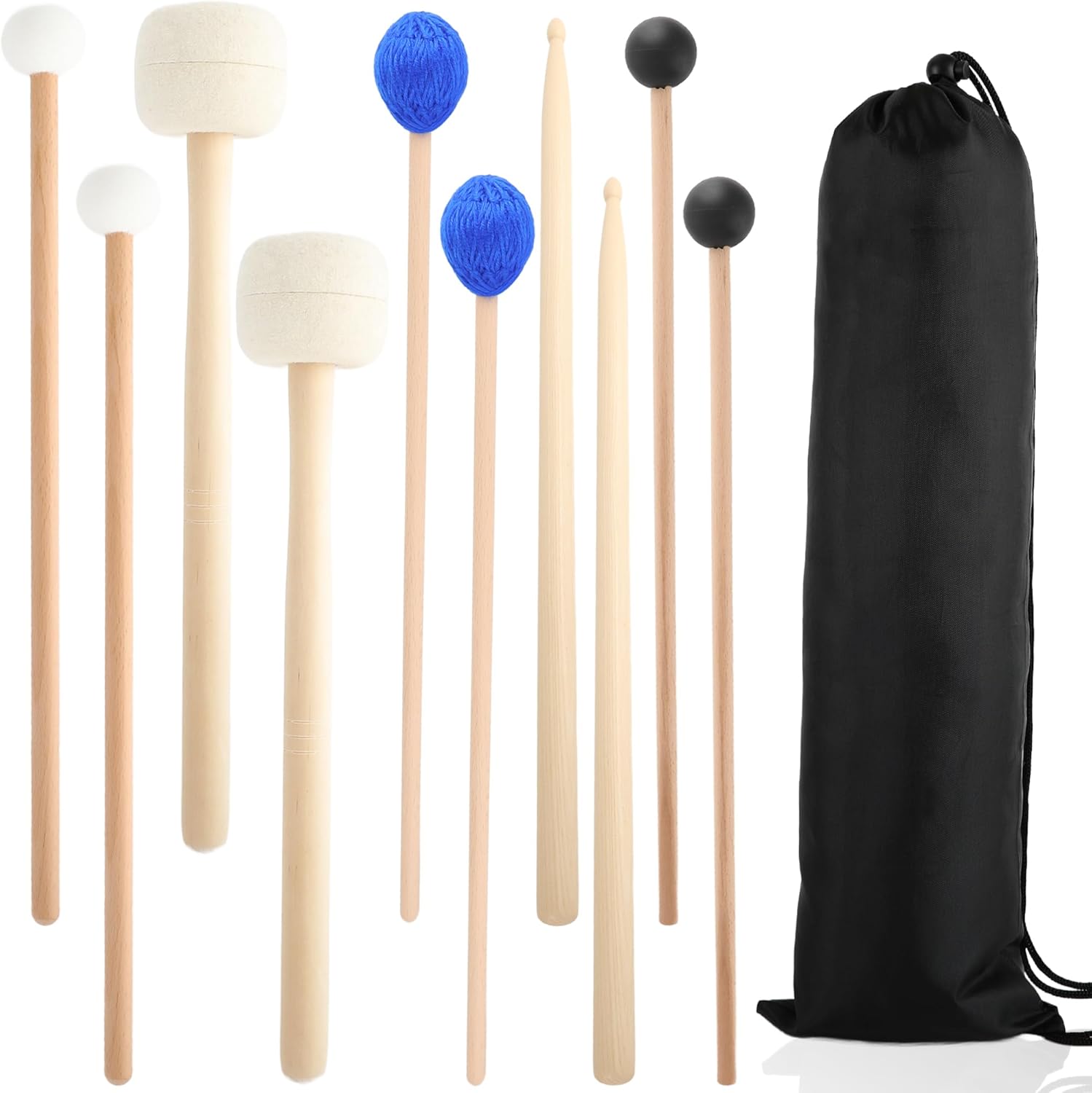5 Pair Drum Mallets Kit Percussion Sticks Glockenspiel Timpani Marimba Instrument Xylophone Mallet Rubber Felt Head Steel Drumsticks Accessories