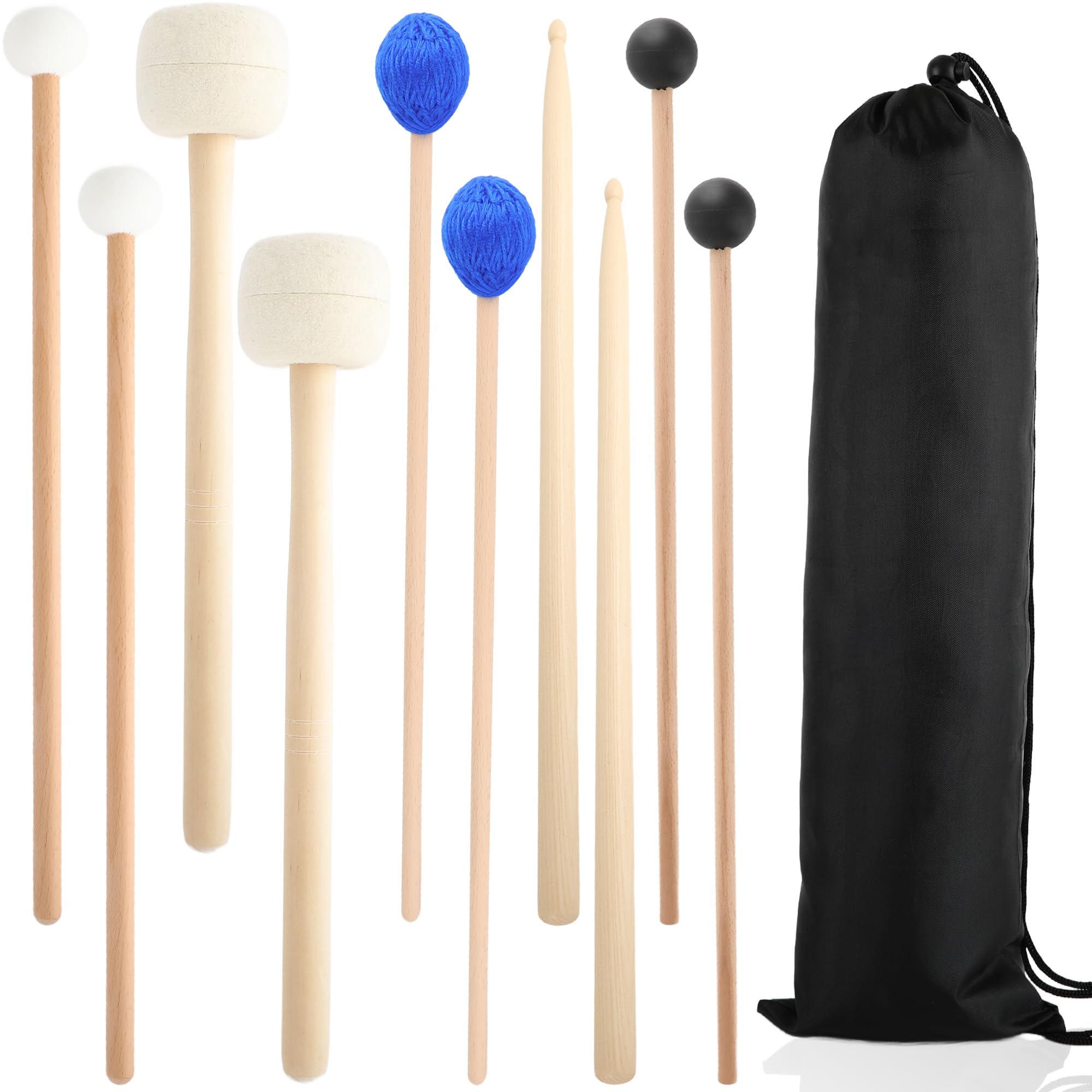 Juego de 5 pares de baquetas de percusión para instrumentos de xilófono, cabeza de fieltro de goma, baquetas de acero, accesorios