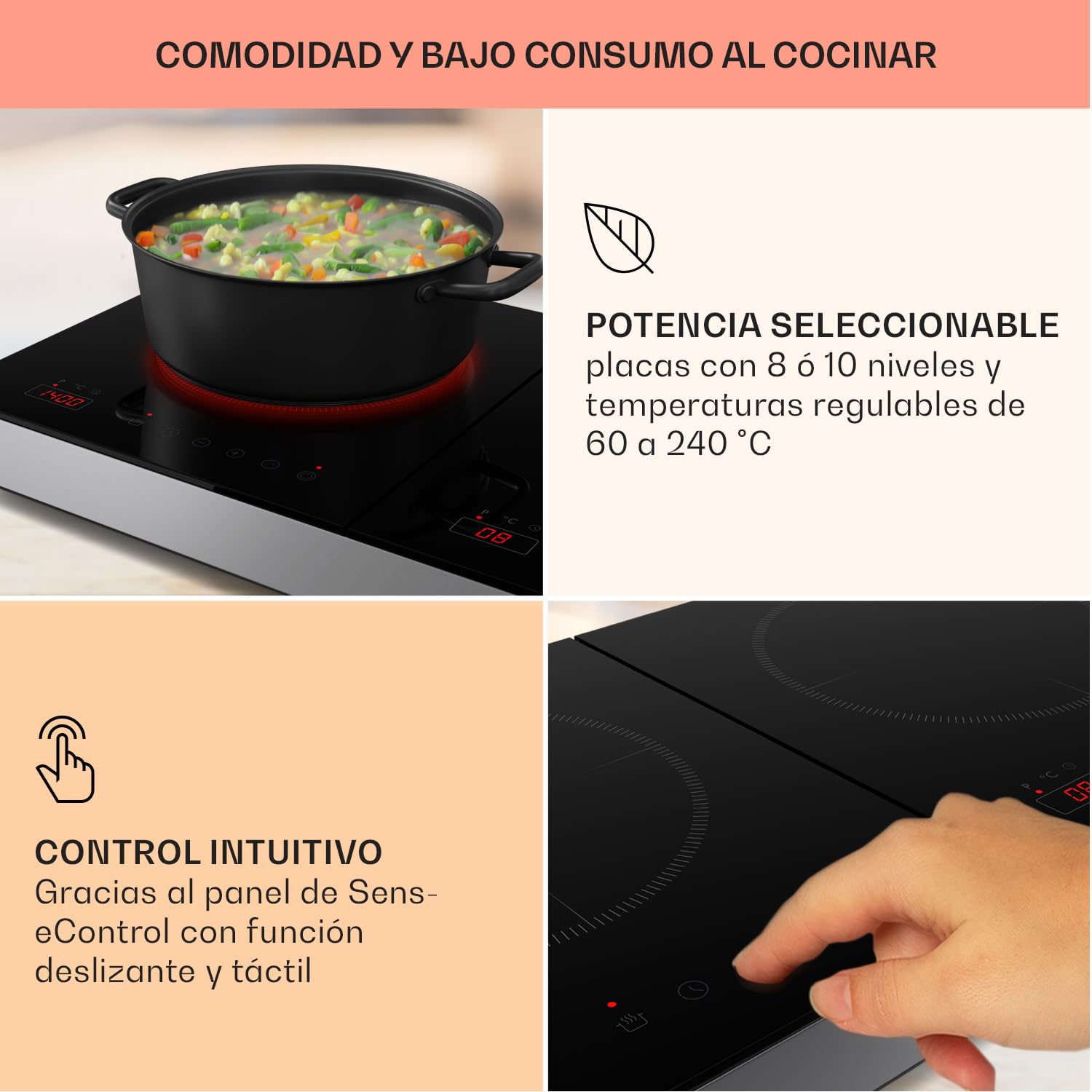 Klarstein Placa Vitroceramica Portatil, Vitro Eléctrica 2 Fuegos, Placa Vitrocerámica Electrica 3500W, Placas, Placa Cocina 2 Fogones, Vitroceramicas, Encimera Electrica Cocinas