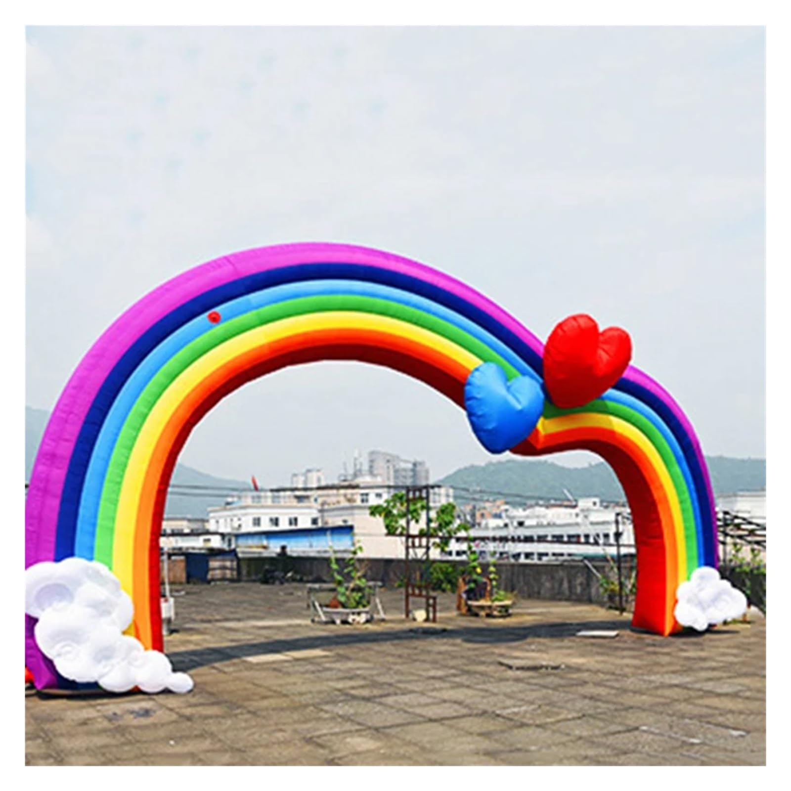 Aufblasbarer Regenbogenbogen, aufblasbarer Hochzeitsbogen mit Herzen for Party- und Veranstaltungsdekoration Für Heimwerker(10m)
