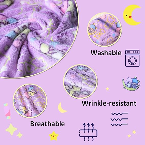 Best Gift Glow in The Dark Moon Throw Blanket with Storage Bag, Soft Throw Blanket for Girls Boys, Gifts for Holiday Birthday, Kids Blanket, Home Travel Use, 50x60 Purple