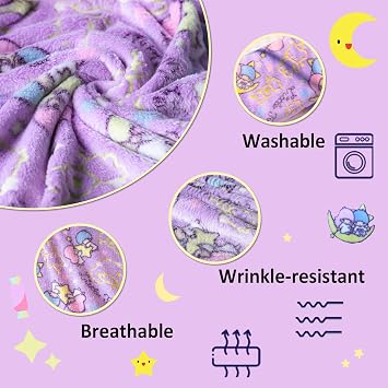Best Gift Glow in The Dark Moon Throw Blanket with Storage Bag, Soft Throw Blanket for Girls Boys, Gifts for Holiday Birthday, Kids Blanket, Home Travel Use, 50x60 Purple