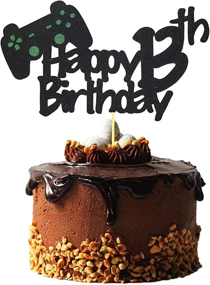 Amazon Com Video Game Cake Topper For 13 Year Old Gamer Birthday Decorations Glittery Happy 13th Birthday Video Game Cake Topper For 13th Birthday Party Cake Decorations Toys Games