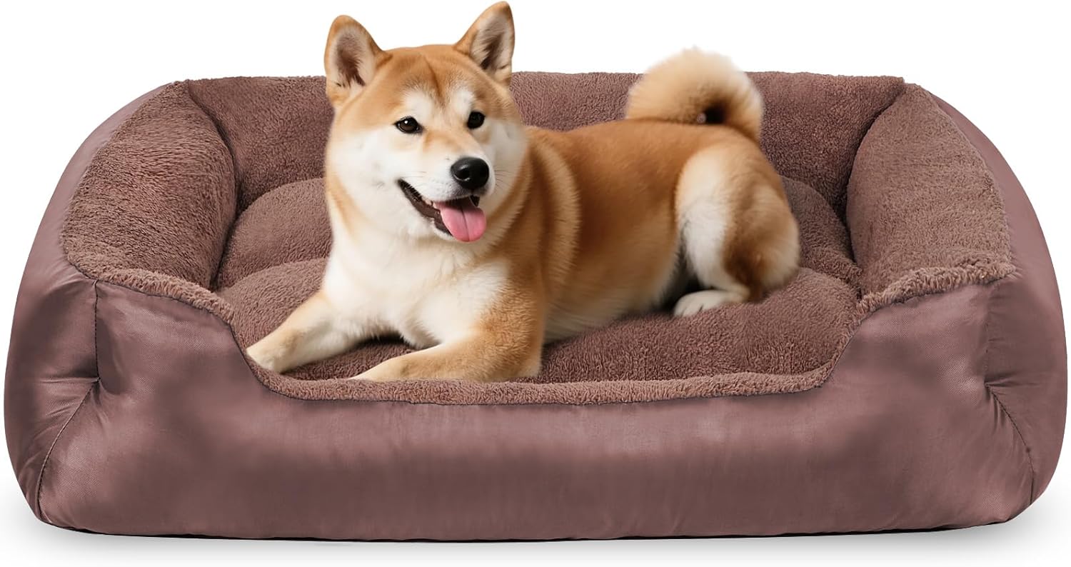 XL Dog Bed, Rectangle Soft Calming Pet Bed Large Washable Dog Couch, Warm Comfortable, Non-Slip Bottom, Brown XL Dog Bed, Rectangle Soft Calming Pet Bed Large Washable Dog Couch, Warm Comfortable, Non-Slip Bottom, Brown