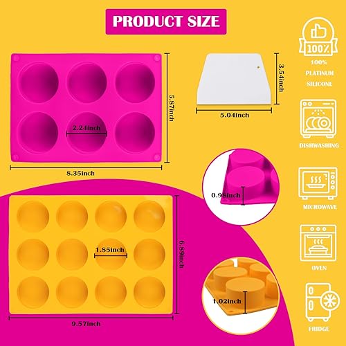 Miniatura 2 de Juego de moldes para tartas, moldes de silicona cubiertos de chocolate de 12 cavidades, moldes redondos para tartas con 2 espátulas para núcleos de