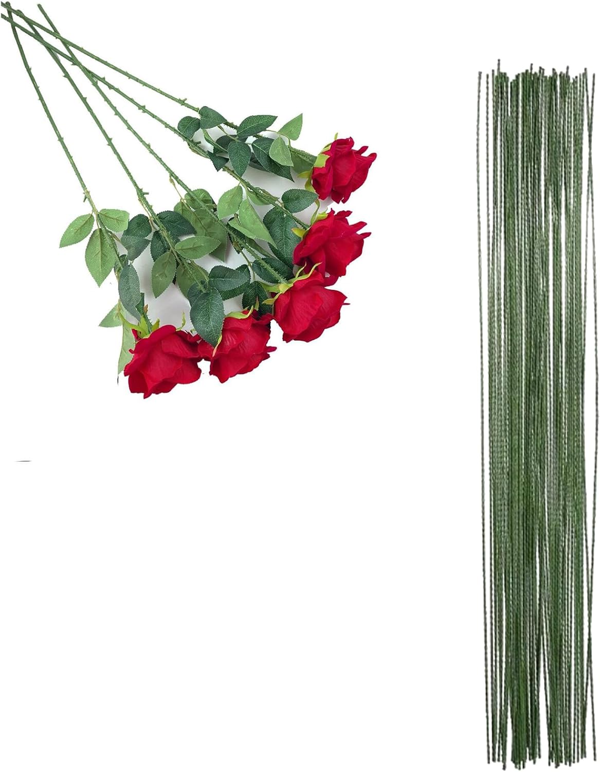 50pcs Floral Wire Stems,Flower Wire Stems Green Floral Wire Bouquet