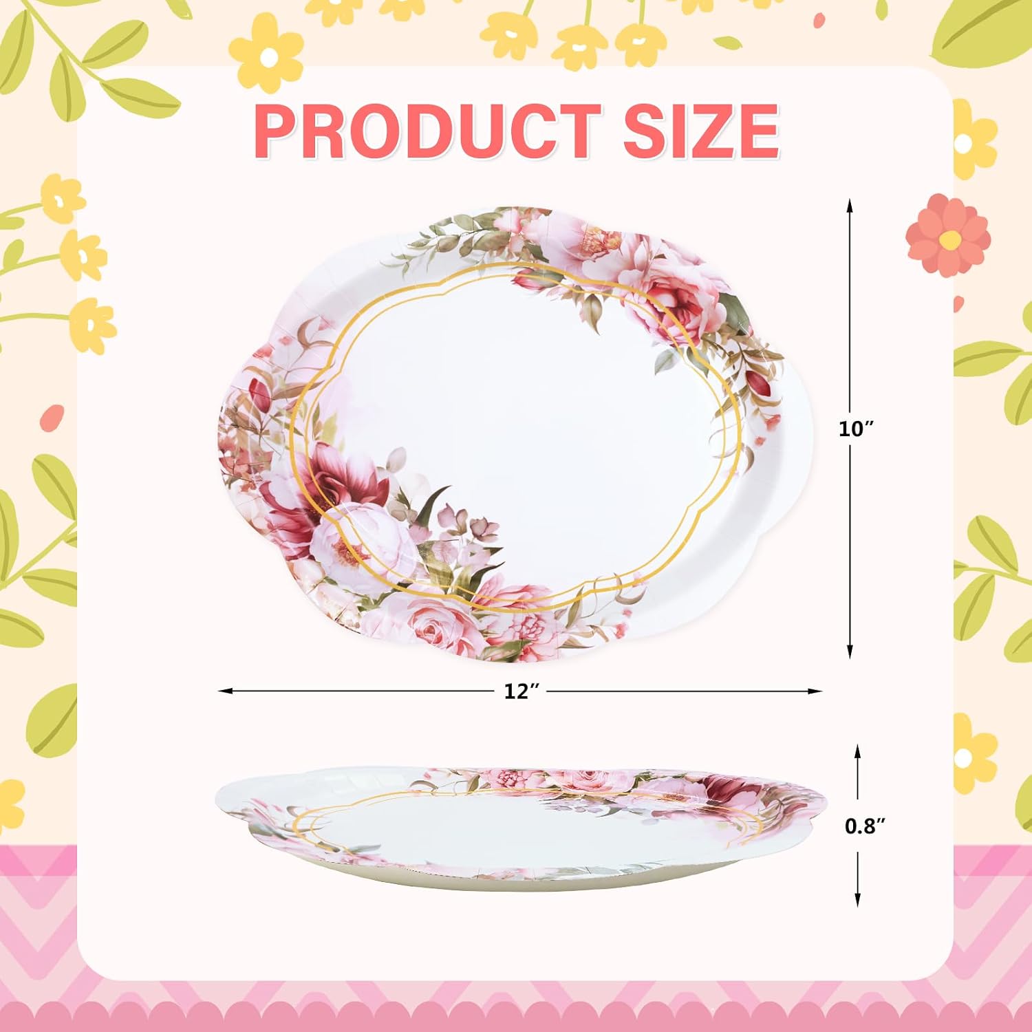 Fancy Land 24 Pcs Floral Oval Paper Plates 10 x 12 Inches Spring Disposable Dinner Platters Heavy Duty Dinnerware Bulk Tea Party Wedding Supplies Decor