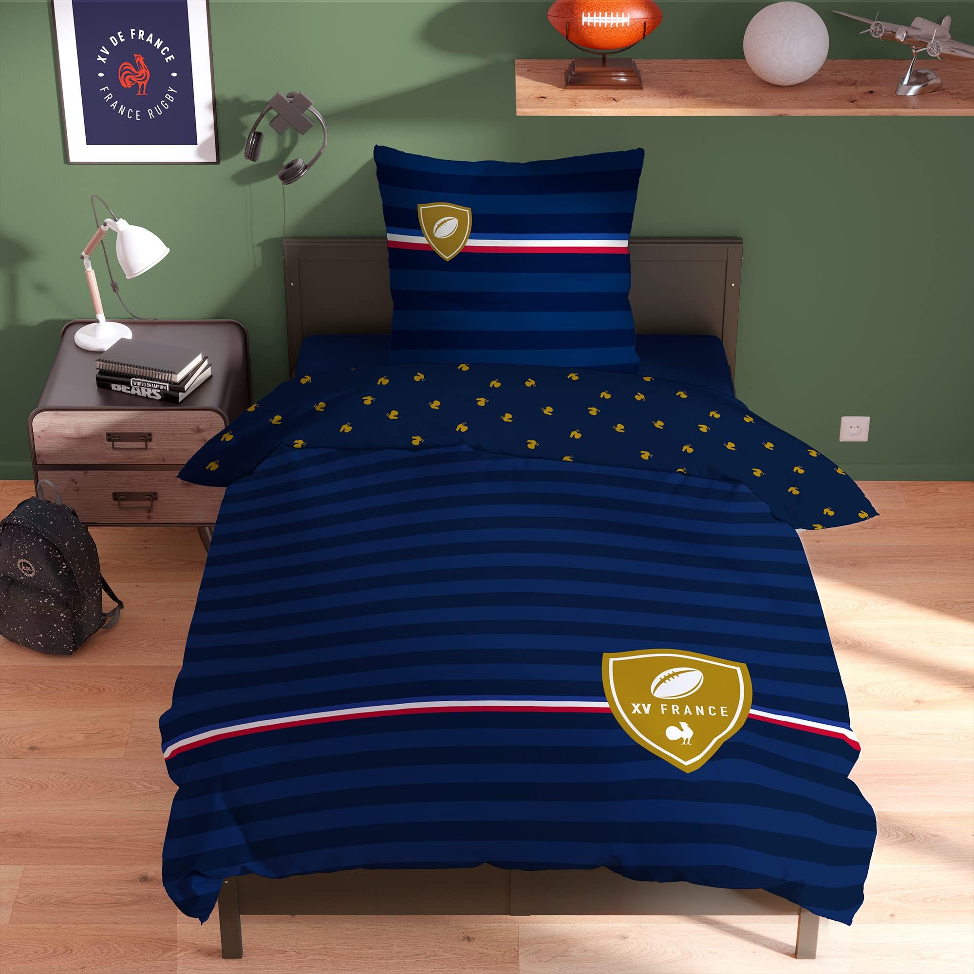 France Rugby Blason Parure de Lit Enfant 1 Personne | 100% Coton | Oeko